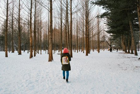 unidentified tourist enjoy with snow during winterの写真素材