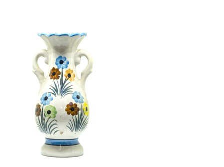 classic ceramic vase decorated with flower isolated on white backgroundの写真素材
