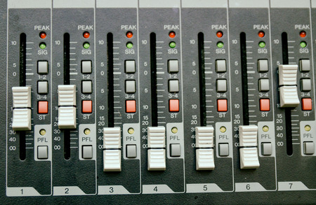 Selective focus professional audio mixing console panel.technology and entertainment concept