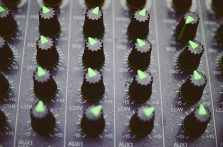 Selective focus professional audio mixing console panel.technology and entertainment conceptの写真素材
