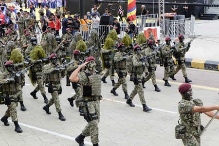 KUALA LUMPUR, MALAYSIA - 29 August 2017 : Malaysian armed forces parade during the full rehearsal...