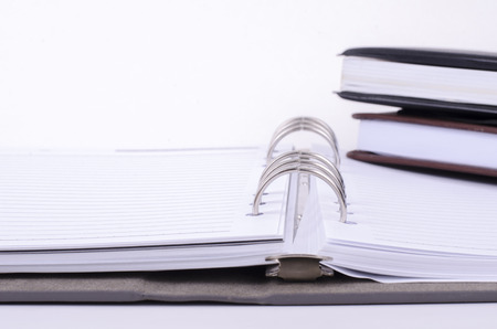 opened blank book page view from top for business and education concept.の写真素材