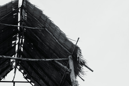 monochrome image of bamboo hut under bright sunny dayの写真素材
