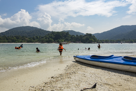 PANGKOR ISLAND, MALAYSIA - 17 DECEMBER 2017 : tourist enjoying island hoping beach activities at Pangkor Island, Malaysiaのeditorial素材