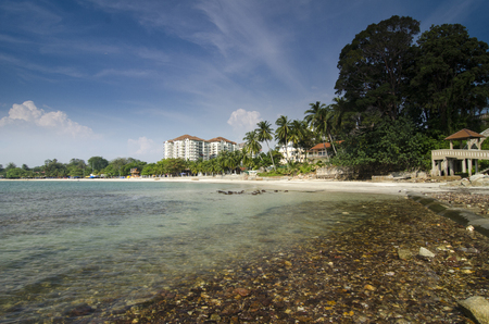 Beautiful tropical beach and blue sky backgroundの写真素材