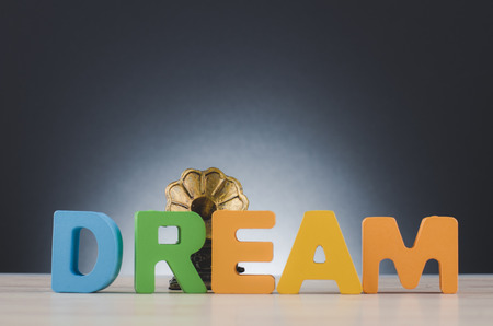 word DREAM and gramaphone over dark background