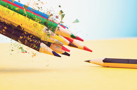 close-up image of colourful pencils over beautiful reverberation gradient backgroundの写真素材