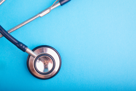 Healthcare and medical concept, stethoscope on blue background.copy space for textの写真素材