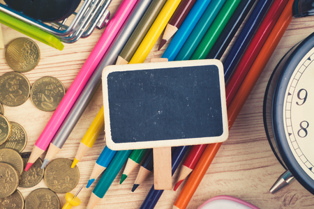 flat lay top view shot, scattered home office workspace or desk concept with accessories and stationeryの写真素材