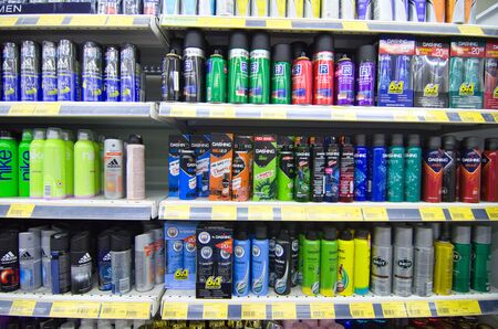 KAJANG, MALAYSIA-28 MAY 2019: Variety of body healthcare and  deodorant product on shelf for sale in the supermarketのeditorial素材