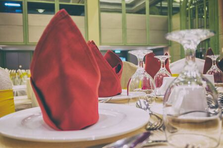 table settings for fine dining with and glassware.selective focus shot and shallow depth of fieldの写真素材