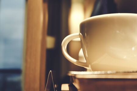 Coffee making set in a hotel room. selective focus and shallow depth of fieldの写真素材