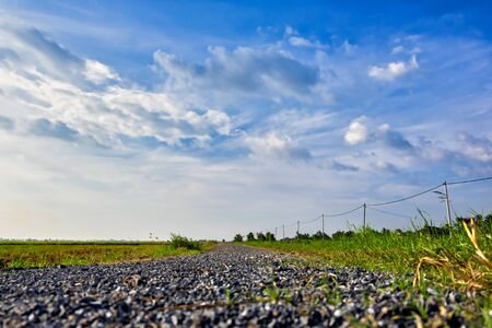Rural area view surrounding with beautiful landscape of green paddy rice fieldの写真素材