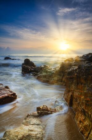 Beautiful scenery during sunrise at Kemasik Beach located in Terengganu Malaysiaの写真素材