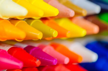 close up set mix color of crayons in the white box.selective focus shotの写真素材