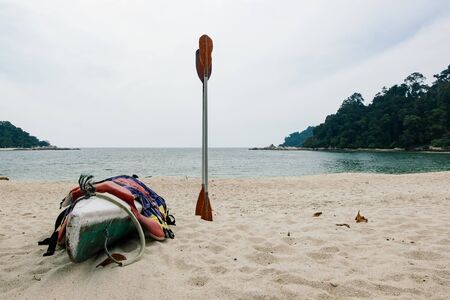 kayak for rental at the beach during summer vacation at Pangkor Island located in Perak State, Malaysiaの写真素材