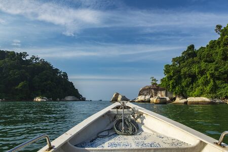 sightseeing whale look rock during Island hoping activity in Pangkor Island, Perak State, Malaysiaの写真素材
