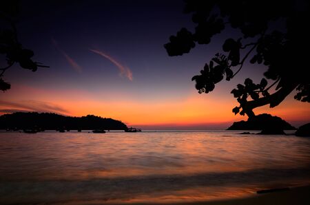 beauty of nature surrounding Pangkor Island located in Perak State, Malaysia agains sunset backgroundの写真素材