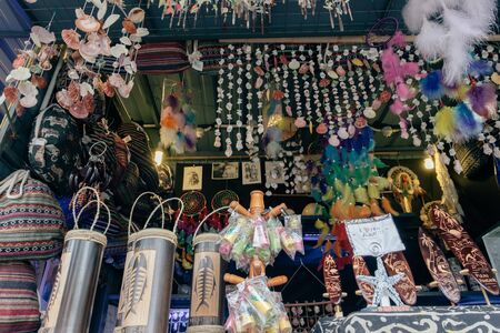handcrafted, hanging curtains made of shells for sell as souvenir at Nipah Bay Pangkor Island, Malaysiaの写真素材
