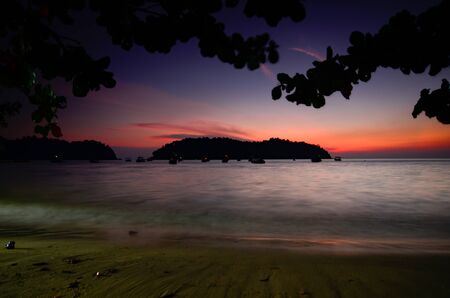 beauty of nature surrounding Pangkor Island located in Perak State, Malaysia agains sunset backgroundの写真素材