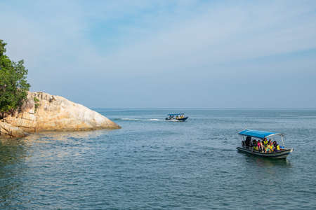 PANGKOR ISLAND, MALAYSIA - MARCH 15, 2020: main attractive activities at Nipah Bay is island hopping and discover beautiful nature of Coral Islandのeditorial素材