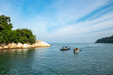 PANGKOR ISLAND, MALAYSIA - MARCH 15, 2020: main attractive activities at Nipah Bay is island hopping and discover beautiful nature of Coral Islandのeditorial素材