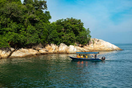 PANGKOR ISLAND, MALAYSIA - MARCH 15, 2020: main attractive activities at Nipah Bay is island hopping and discover beautiful nature of Coral Islandのeditorial素材