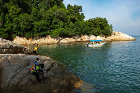 PANGKOR ISLAND, MALAYSIA - MARCH 15, 2020: main attractive activities at Nipah Bay is island hopping and discover beautiful nature of Coral Islandのeditorial素材