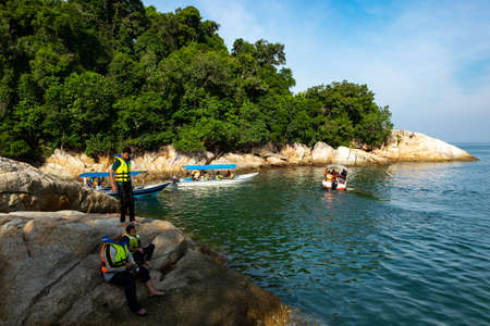 PANGKOR ISLAND, MALAYSIA - MARCH 15, 2020: main attractive activities at Nipah Bay is island hopping and discover beautiful nature of Coral Islandのeditorial素材