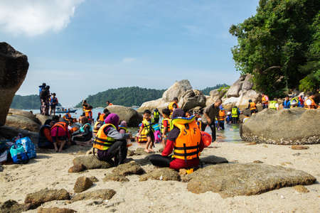 PANGKOR ISLAND, MALAYSIA - MARCH 15, 2020: main attractive activities at Nipah Bay is island hopping and discover beautiful nature of Coral Islandのeditorial素材