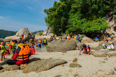 PANGKOR ISLAND, MALAYSIA - MARCH 15, 2020: main attractive activities at Nipah Bay is island hopping and discover beautiful nature of Coral Islandのeditorial素材