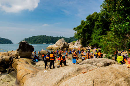 PANGKOR ISLAND, MALAYSIA - MARCH 15, 2020: main attractive activities at Nipah Bay is island hopping and discover beautiful nature of Coral Islandのeditorial素材