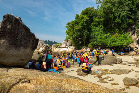 PANGKOR ISLAND, MALAYSIA - MARCH 15, 2020: main attractive activities at Nipah Bay is island hopping and discover beautiful nature of Coral Islandのeditorial素材