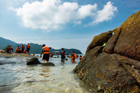 PANGKOR ISLAND, MALAYSIA - MARCH 15, 2020: main attractive activities at Nipah Bay is island hopping and discover beautiful nature of Coral Islandのeditorial素材