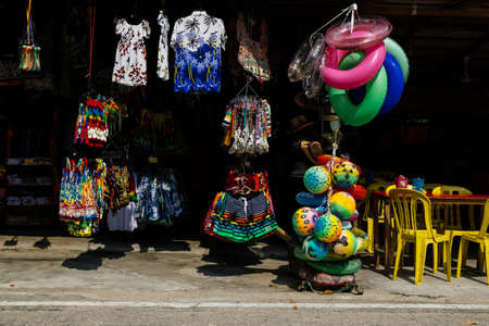 PANGKOR ISLAND, MALAYSIA - MARCH 15, 2020:The edge shopping stalls located on the sidewalk of Nipah Bay Pangkor Islandのeditorial素材