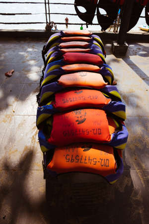 PANGKOR ISLAND, MALAYSIA - MARCH 15, 2020:life jacket for beach activities during summer vacation at Pangkor Islandのeditorial素材