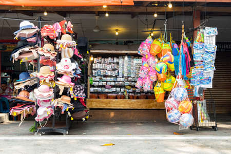 PANGKOR ISLAND, MALAYSIA - MARCH 15, 2020:The edge shopping stalls located on the sidewalk of Nipah Bay Pangkor Islandのeditorial素材