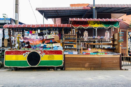 PANGKOR ISLAND, MALAYSIA - MARCH 15, 2020:The edge shopping stalls located on the sidewalk of Nipah Bay Pangkor Islandのeditorial素材