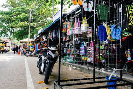 PANGKOR ISLAND, MALAYSIA - MARCH 15, 2020:The edge shopping stalls located on the sidewalk of Nipah Bay Pangkor Islandのeditorial素材