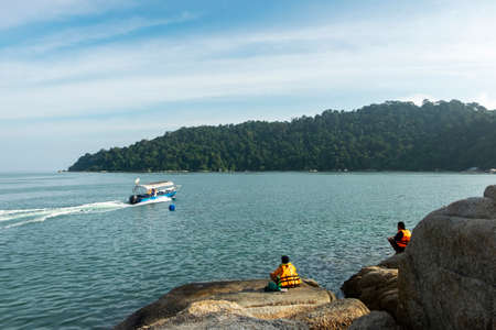 PANGKOR ISLAND, MALAYSIA - MARCH 15, 2020: main attractive activities at Nipah Bay is island hopping and discover beautiful nature of Coral Islandのeditorial素材