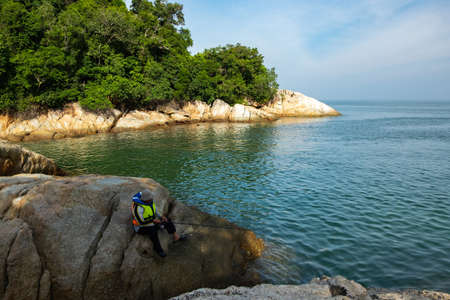 PANGKOR ISLAND, MALAYSIA - MARCH 15, 2020: main attractive activities at Nipah Bay is island hopping and discover beautiful nature of Coral Islandのeditorial素材