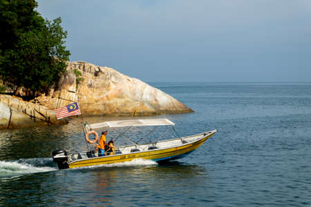 PANGKOR ISLAND, MALAYSIA - MARCH 15, 2020: main attractive activities at Nipah Bay is island hopping and discover beautiful nature of Coral Islandのeditorial素材