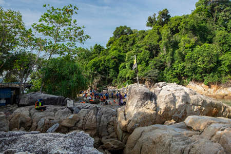 PANGKOR ISLAND, MALAYSIA - MARCH 15, 2020: main attractive activities at Nipah Bay is island hopping and discover beautiful nature of Coral Islandのeditorial素材