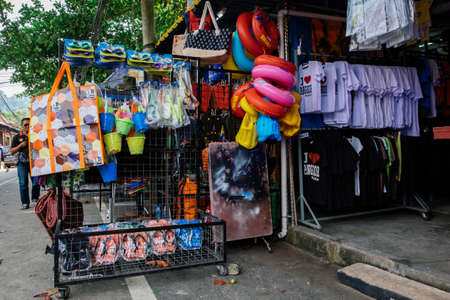 PANGKOR ISLAND, MALAYSIA - MARCH 15, 2020:The edge shopping stalls located on the sidewalk of Nipah Bay Pangkor Islandのeditorial素材