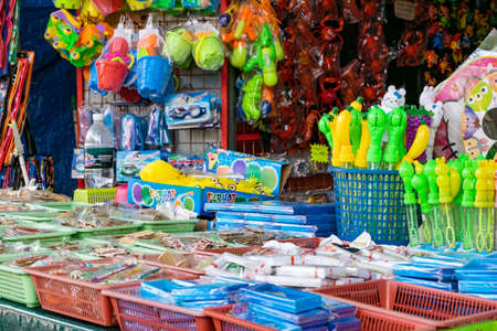 PANGKOR ISLAND, MALAYSIA - MARCH 15, 2020:The edge shopping stalls located on the sidewalk of Nipah Bay Pangkor Islandのeditorial素材