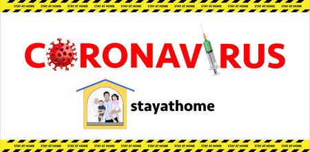 Concept of family lockdown and stay at home campaign due to coronavirus crisisのイラスト素材