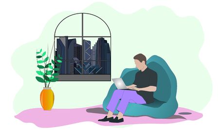 Self employed concept,convenient workplace for freelancer or workers remotely working from homeのイラスト素材