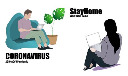 Self employed concept,convenient workplace for freelancer or workers remotely working from homeのイラスト素材