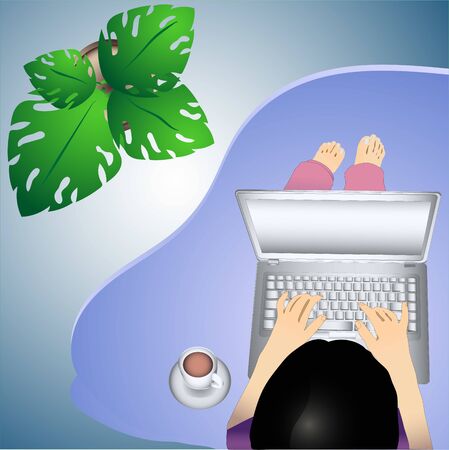 Self employed concept,convenient workplace for freelancer or workers remotely working from homeのイラスト素材