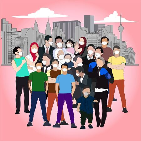 Concept of social distancing campaign,keep spaced between people to avoid spreading illness during transmission of COVID-19 outbreakのイラスト素材